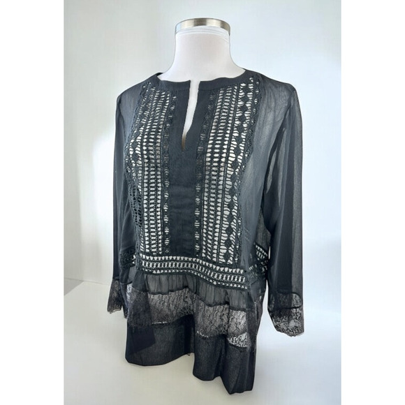 Chico's Tops - Chico's Sheer Black Lattice Lace Blouse Women's Top Size 4 US 20 22